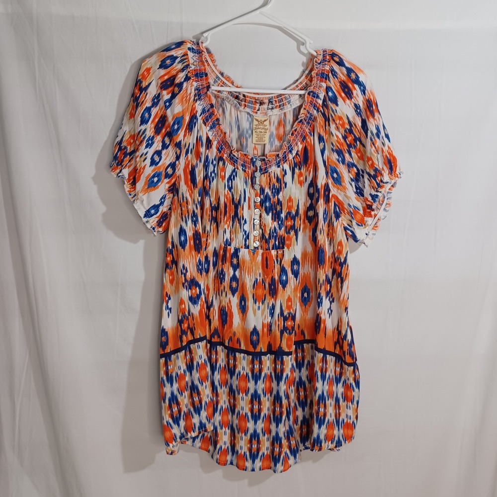 Women's Faded Glory Stretch Short Sleeve Scoop Neck South Design Tunic Size XL